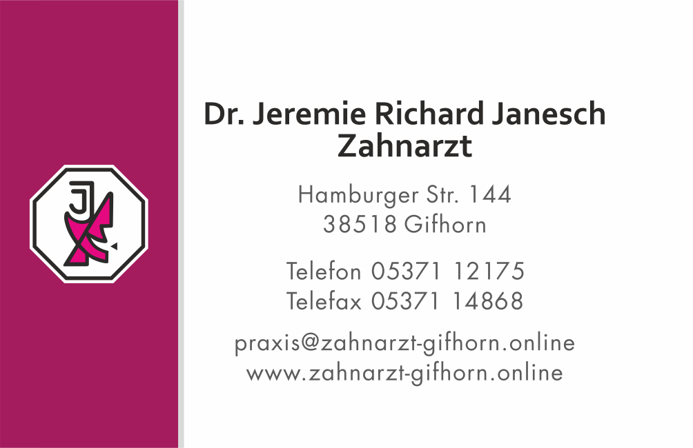 Visitenkarte Zahnarztpraxis Dr. Jeremie Richard Janesch